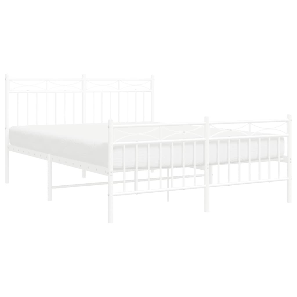 vidaXL Metal Bed Frame with Headboard and Footboard White 53.1"x74.8"-1
