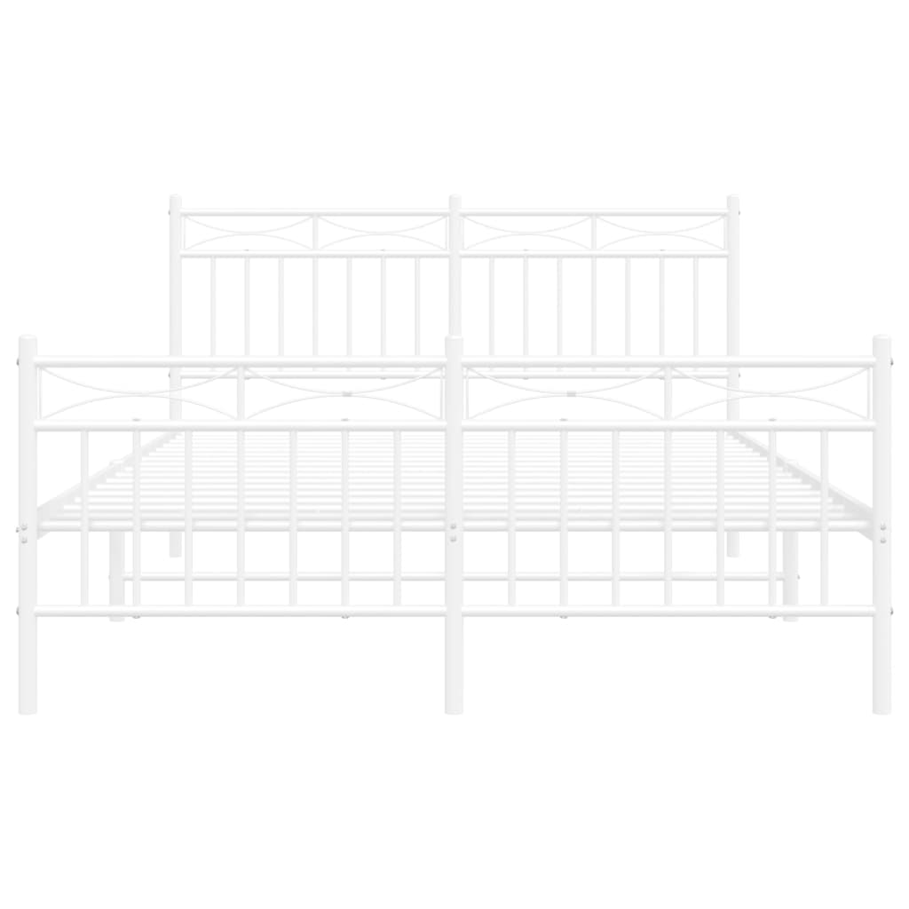 vidaXL Metal Bed Frame with Headboard and Footboard White 53.1"x74.8"-3