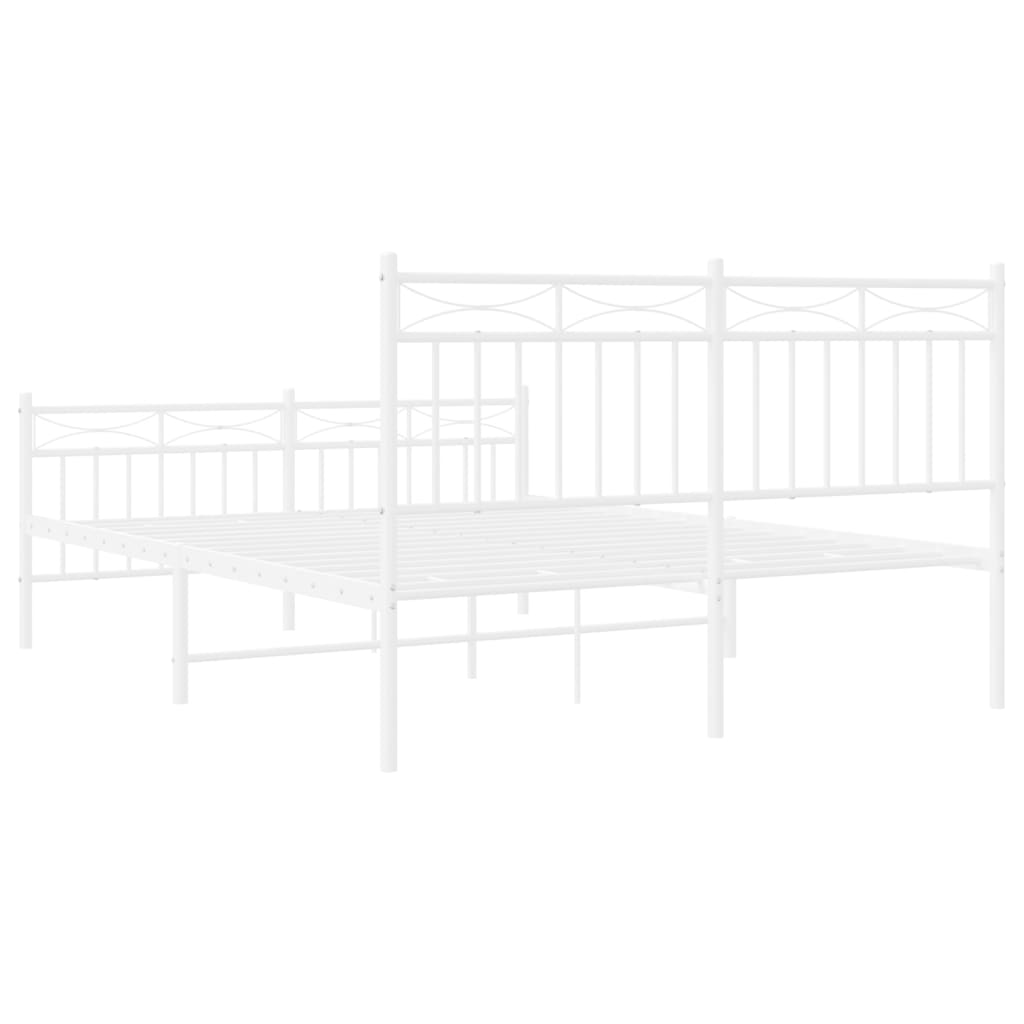 vidaXL Metal Bed Frame with Headboard and Footboard White 53.1"x74.8"-5