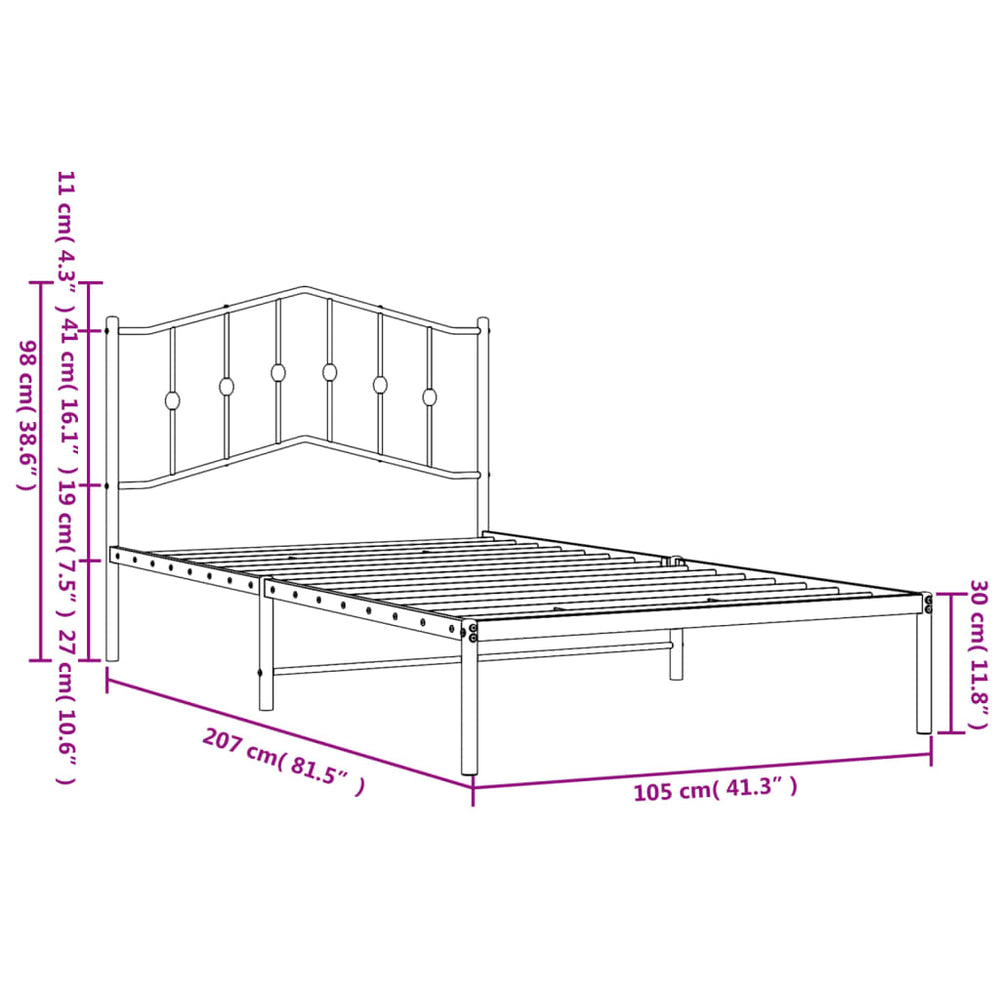 vidaXL Metal Bed Frame with Headboard White 39.4"x78.7"-1