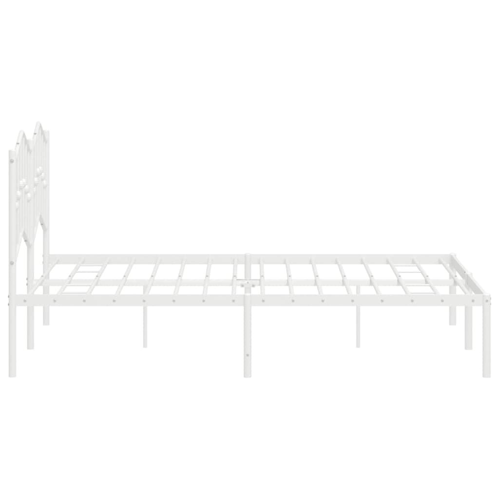 vidaXL Metal Bed Frame with Headboard White 53.1"x74.8"-4