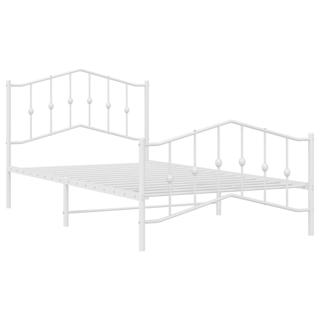 vidaXL Metal Bed Frame with Headboard and Footboard White 39.4"x78.7"-2