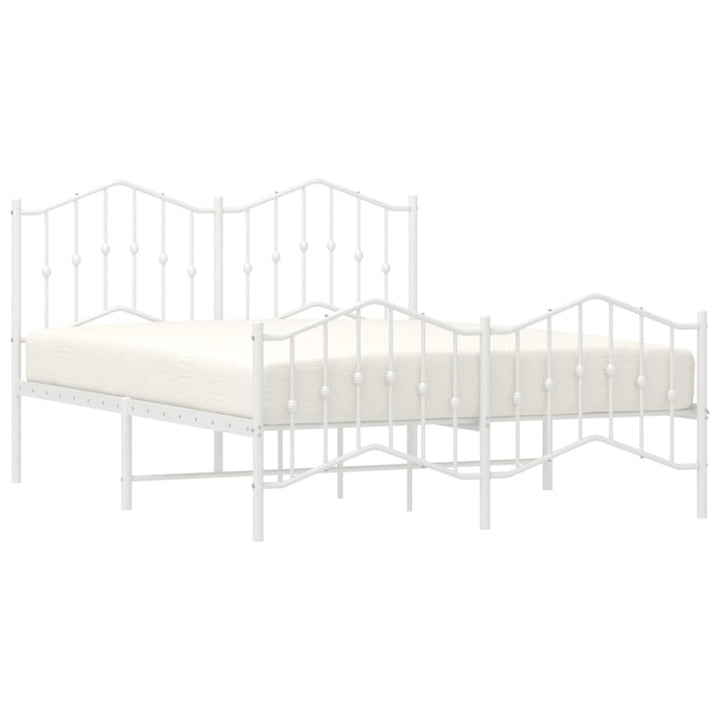 vidaXL Metal Bed Frame with Headboard and Footboard White 53.1"x74.8"-2