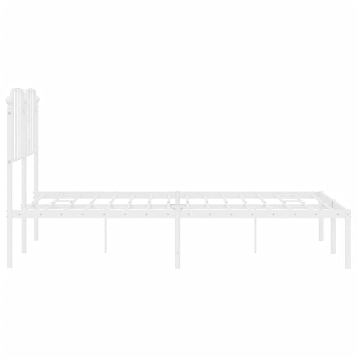 vidaXL Metal Bed Frame with Headboard White 53.1"x74.8"-4
