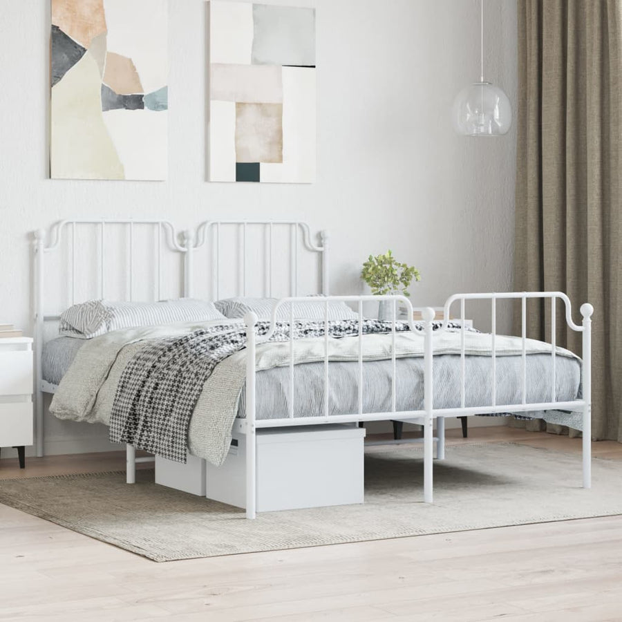 vidaXL Metal Bed Frame with Headboard and Footboard White 53.1"x74.8"-0