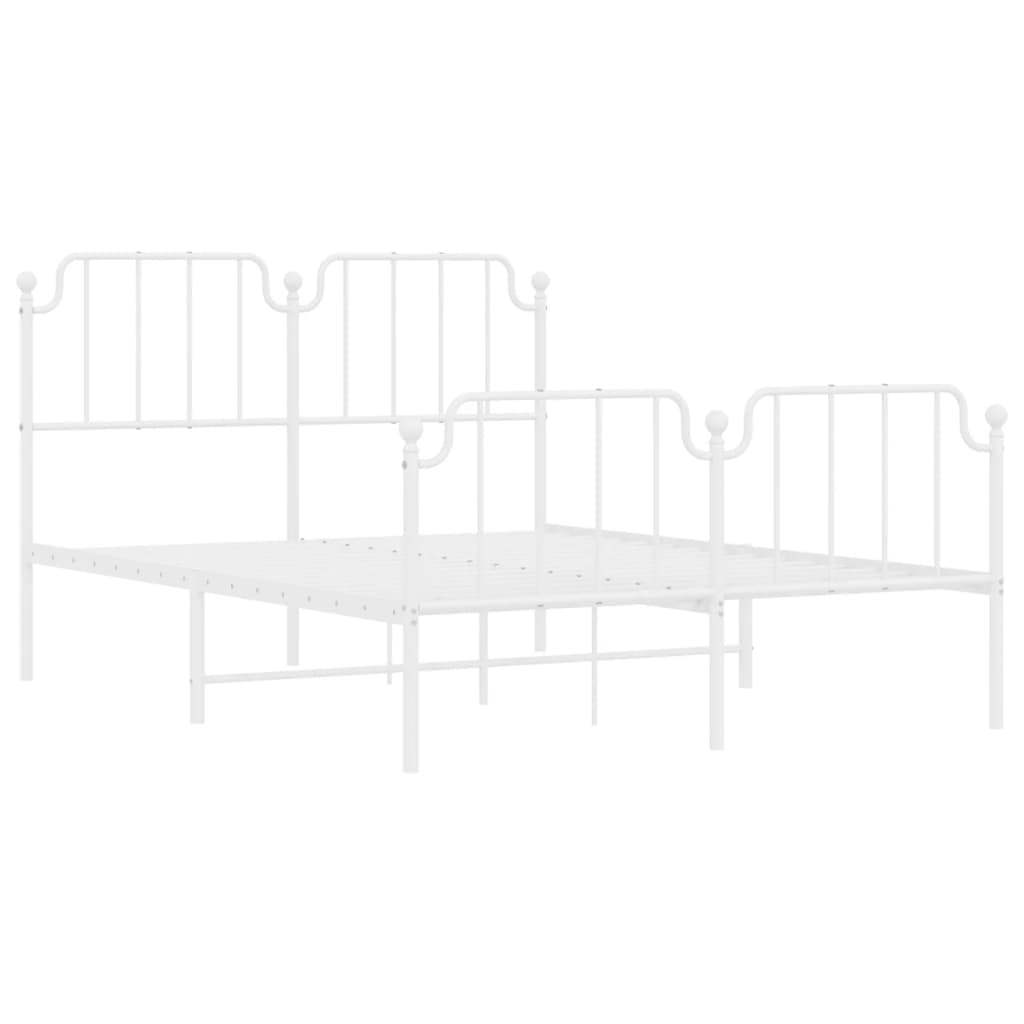 vidaXL Metal Bed Frame with Headboard and Footboard White 59.1"x78.7"-2