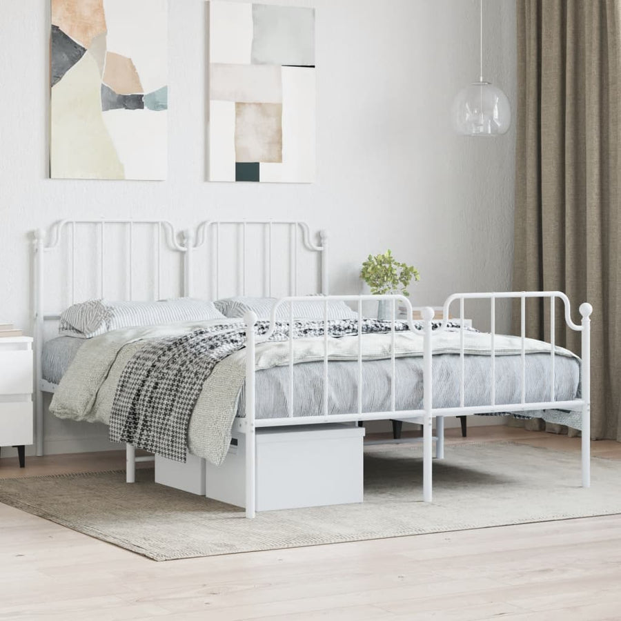 vidaXL Metal Bed Frame with Headboard and Footboard White 59.1"x78.7"-0