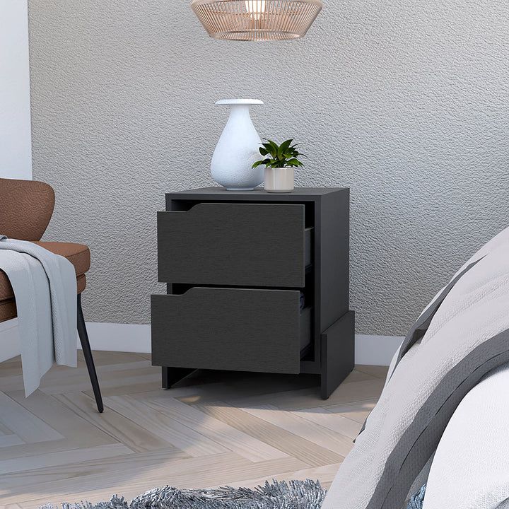 Nightstand Brookland, Bedside Table with Double Drawers and Sturdy Base, Black Wengue Finish-1