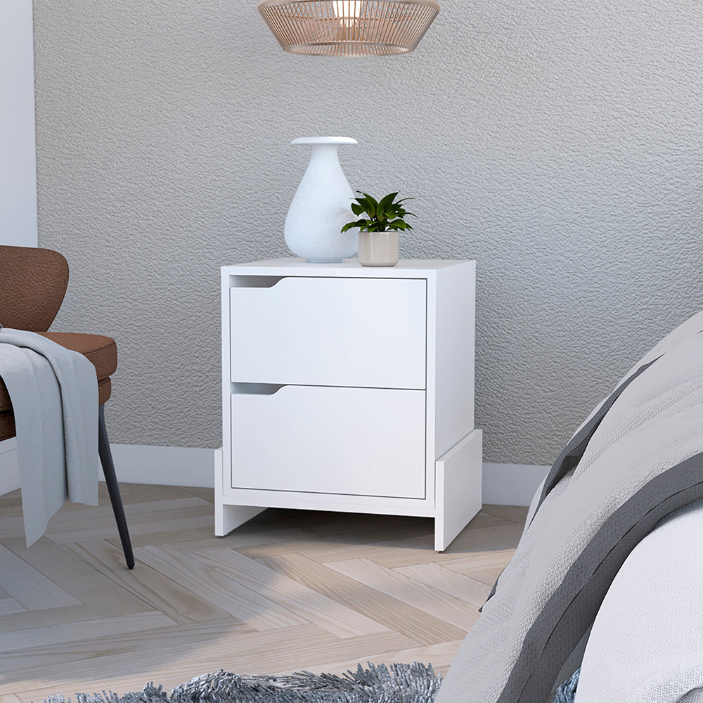 Nightstand Brookland, Bedside Table with Double Drawers and Sturdy Base, White Finish-0