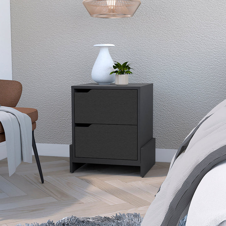 Nightstand Brookland, Bedside Table with Double Drawers and Sturdy Base, Black Wengue Finish-0