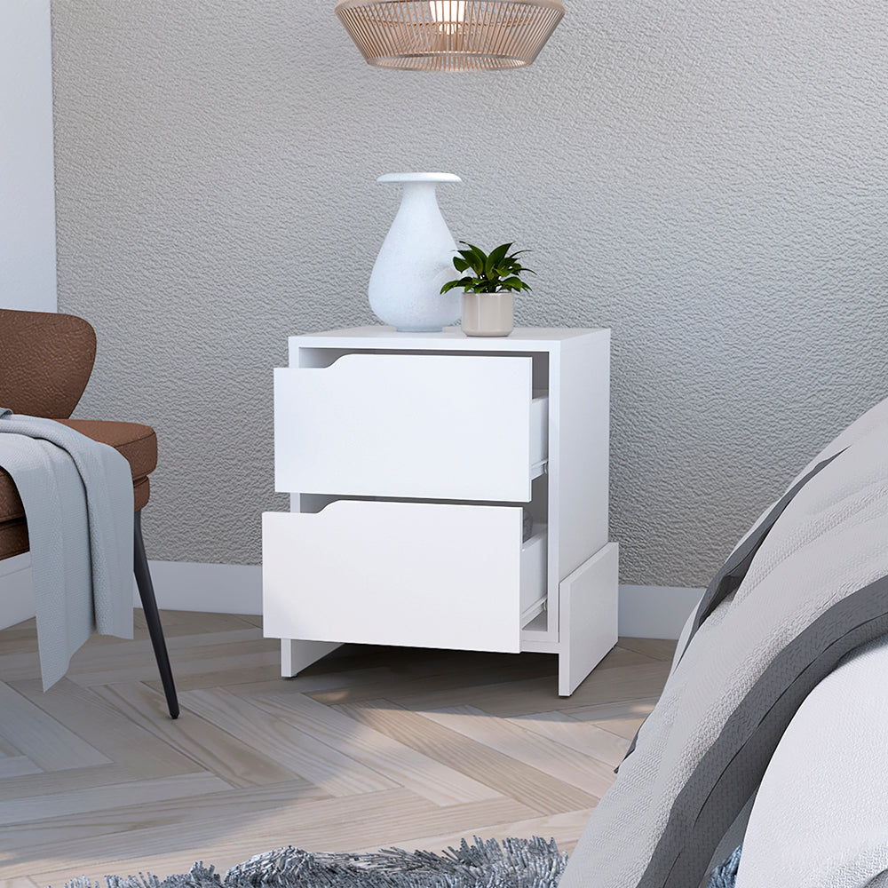 Nightstand Brookland, Bedside Table with Double Drawers and Sturdy Base, White Finish-1