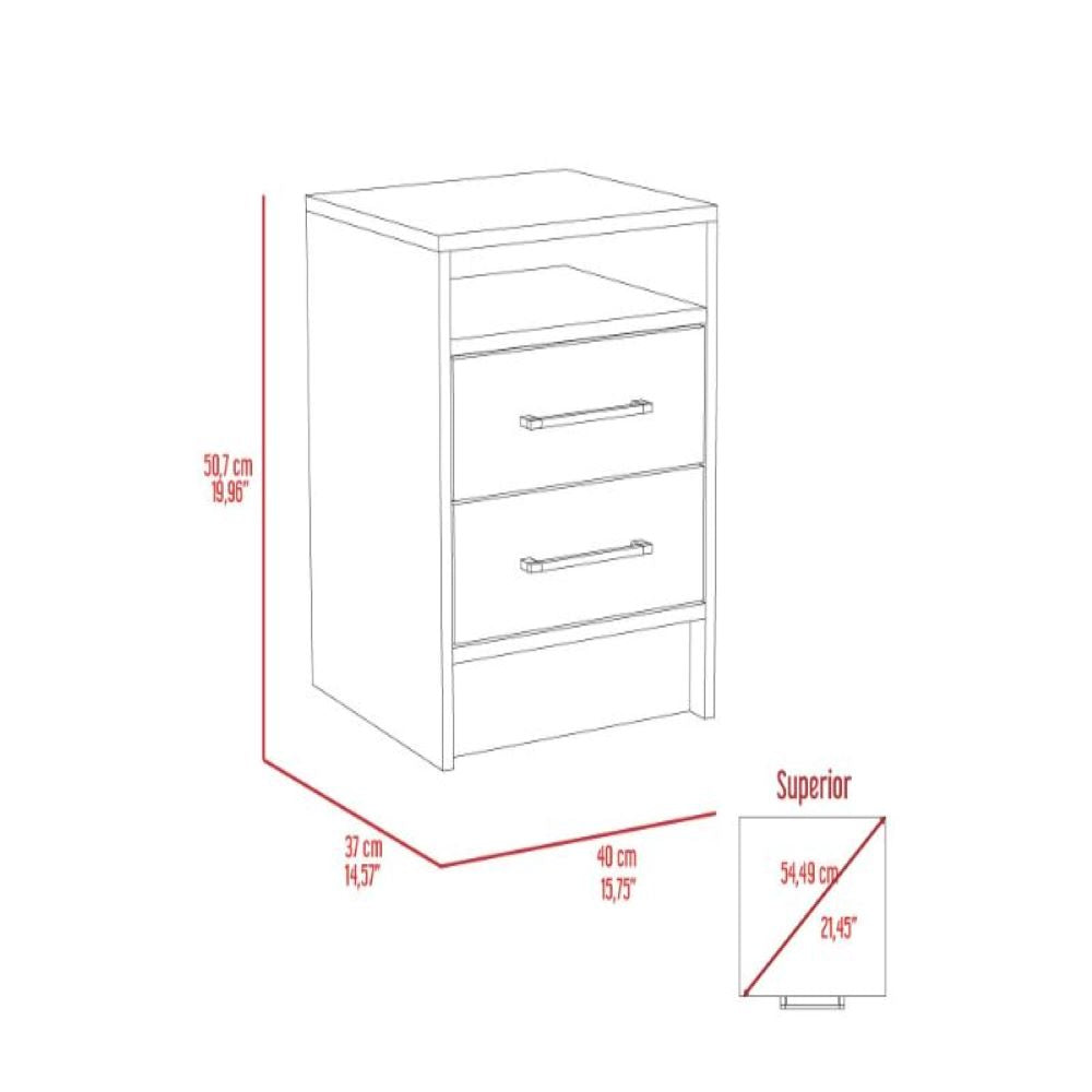 Nightstand Cartiz, Two Drawers, Smokey Oak / White Finish-7