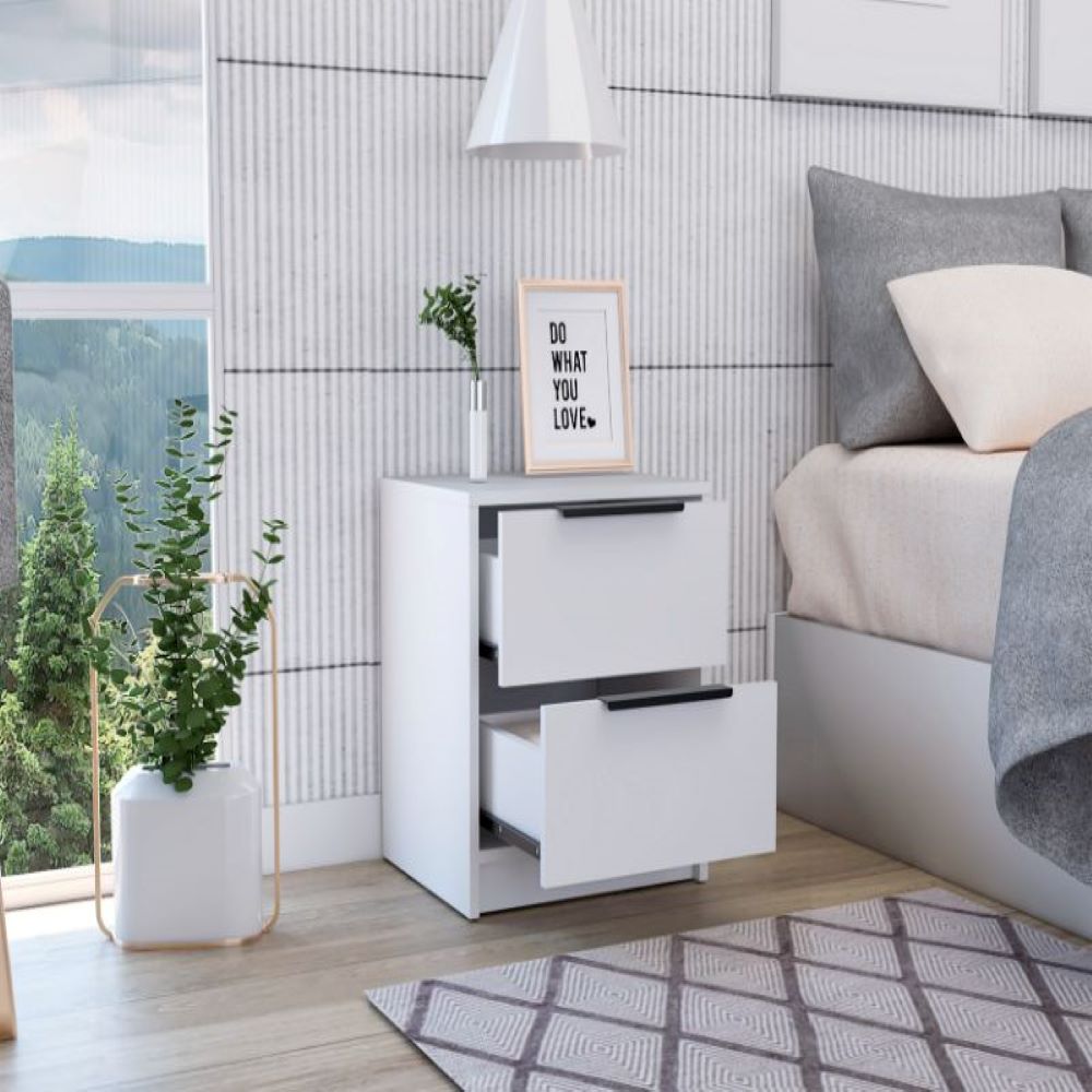 Nightstand Cervants, Two Drawers, Metal Handle, White Finish-1