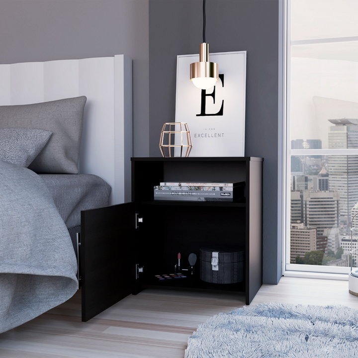 Nightstand Cuarzz, One Cabinet, Black Wengue Finish-1