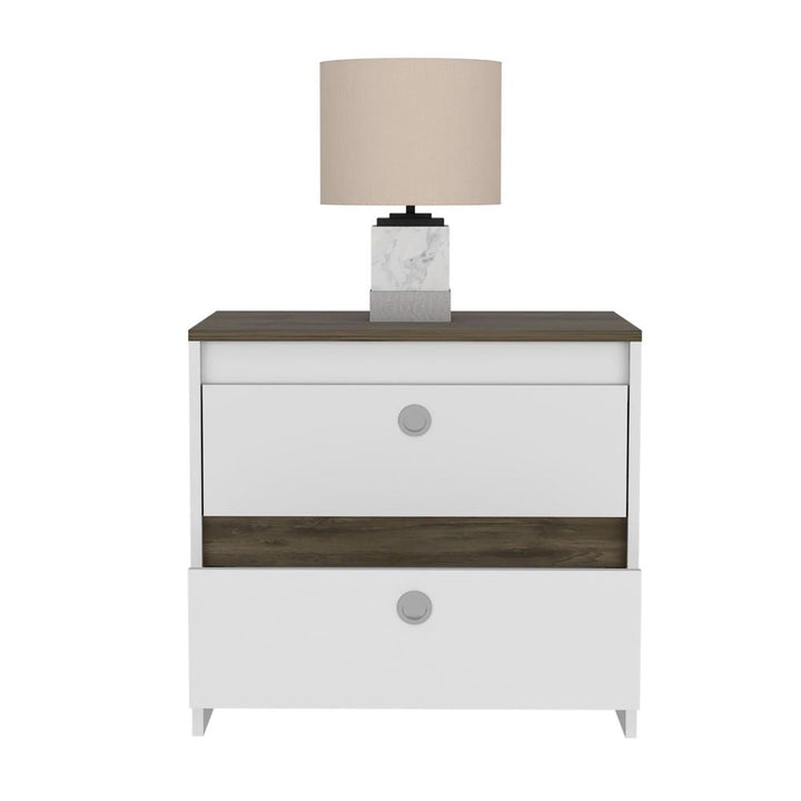 Nightstand Dreams, Two Drawers, White / Dark Brown Finish-2