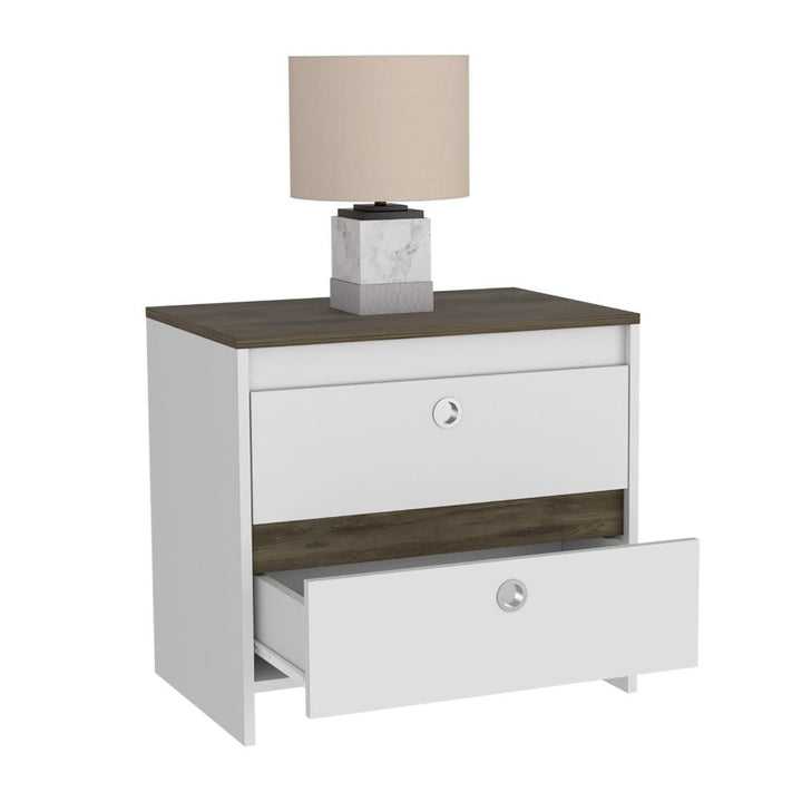 Nightstand Dreams, Two Drawers, White / Dark Brown Finish-4