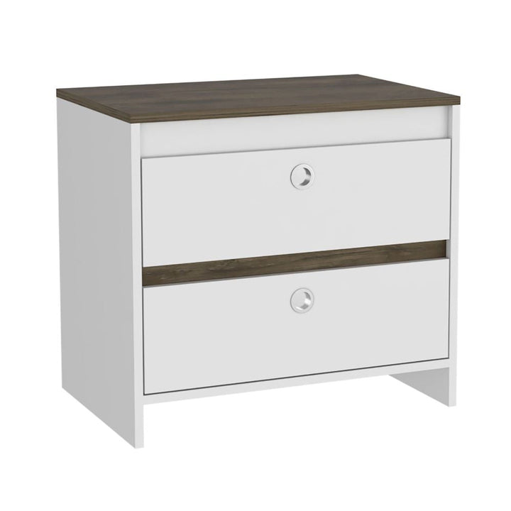 Nightstand Dreams, Two Drawers, White / Dark Brown Finish-5