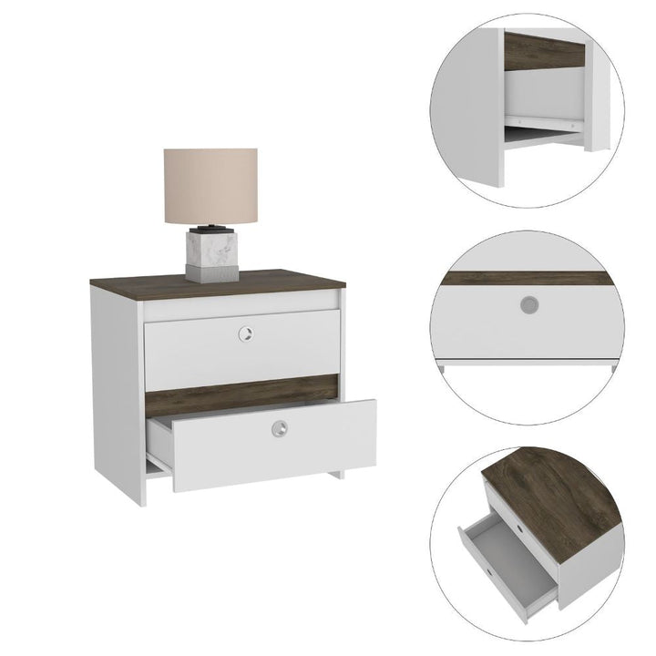 Nightstand Dreams, Two Drawers, White / Dark Brown Finish-6
