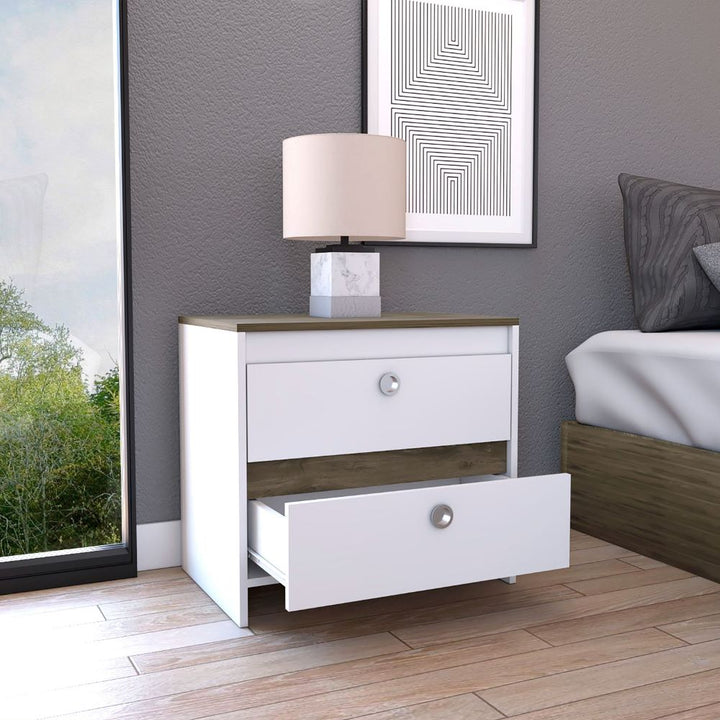 Nightstand Dreams, Two Drawers, White / Dark Brown Finish-1