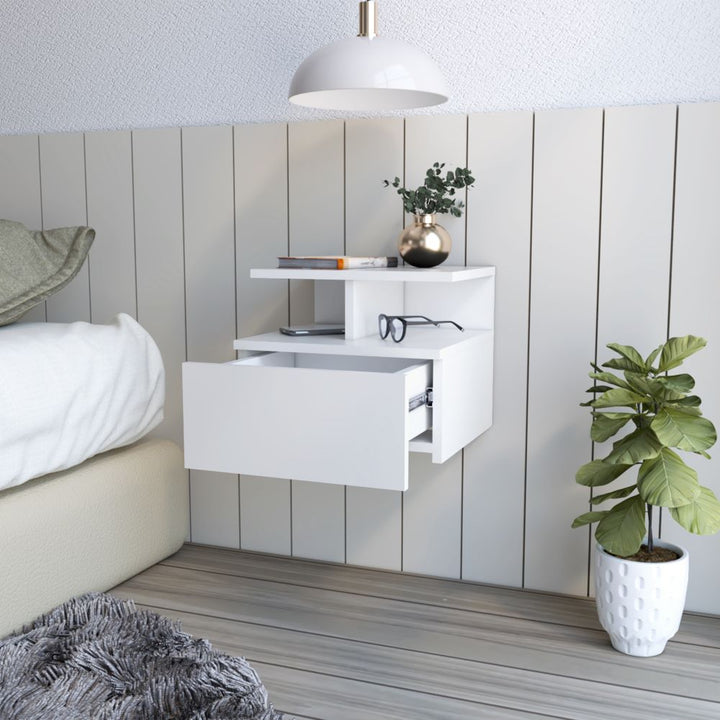 Floating Nightstand Flopini, One Drawer, White Finish-1