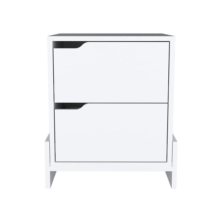 Nightstand Brookland, Bedside Table with Double Drawers and Sturdy Base, White / Macadamia Finish-4