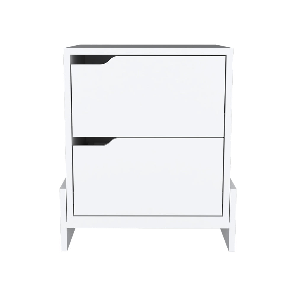 Nightstand Brookland, Bedside Table with Double Drawers and Sturdy Base, White Finish-2