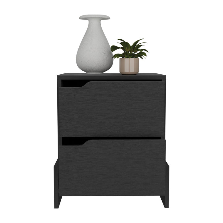 Nightstand Brookland, Bedside Table with Double Drawers and Sturdy Base, Black Wengue Finish-2