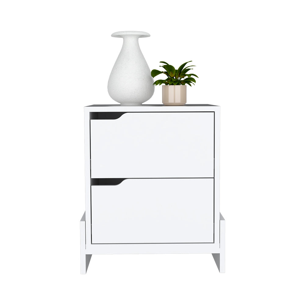 Nightstand Brookland, Bedside Table with Double Drawers and Sturdy Base, White Finish-3
