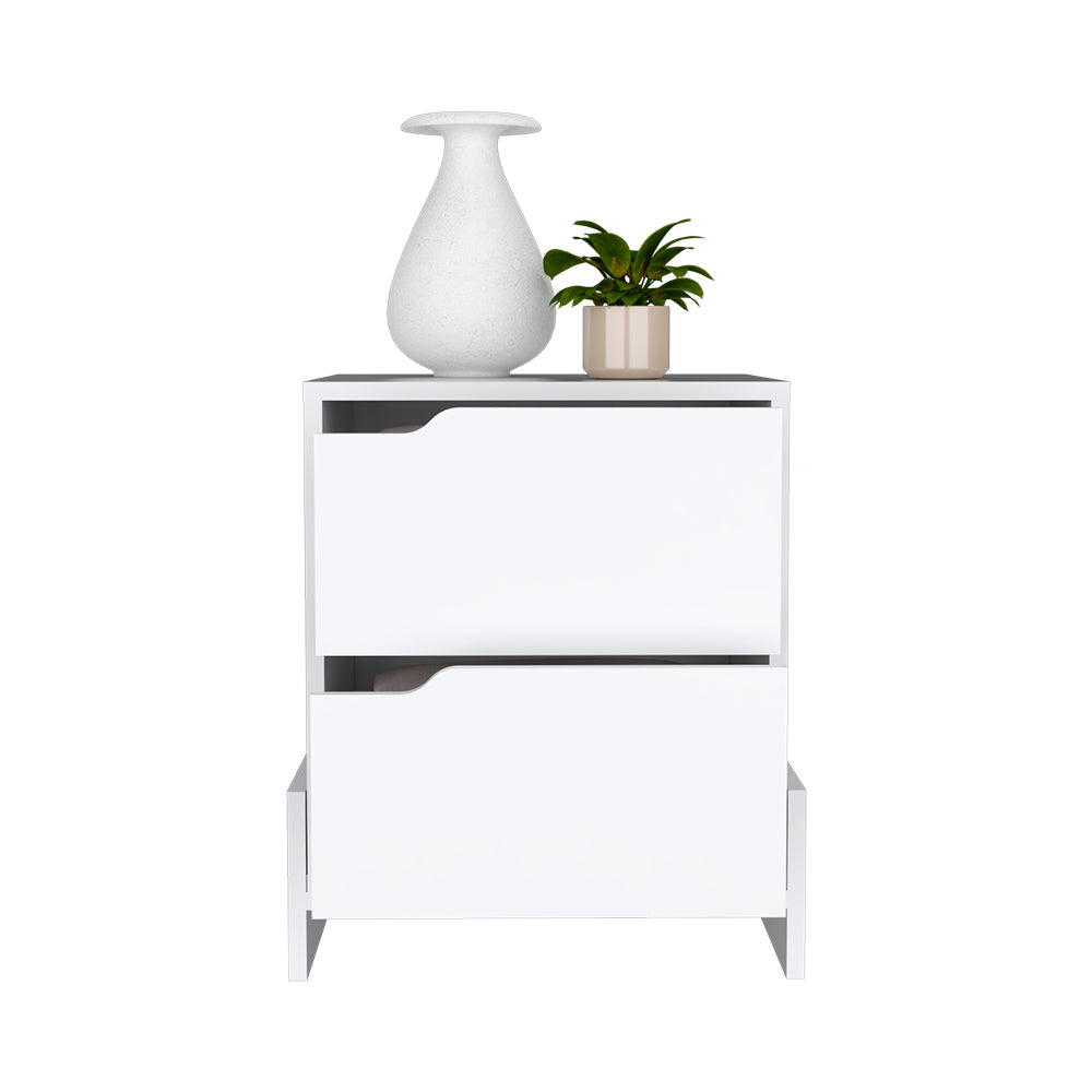 Nightstand Brookland, Bedside Table with Double Drawers and Sturdy Base, White / Macadamia Finish-2