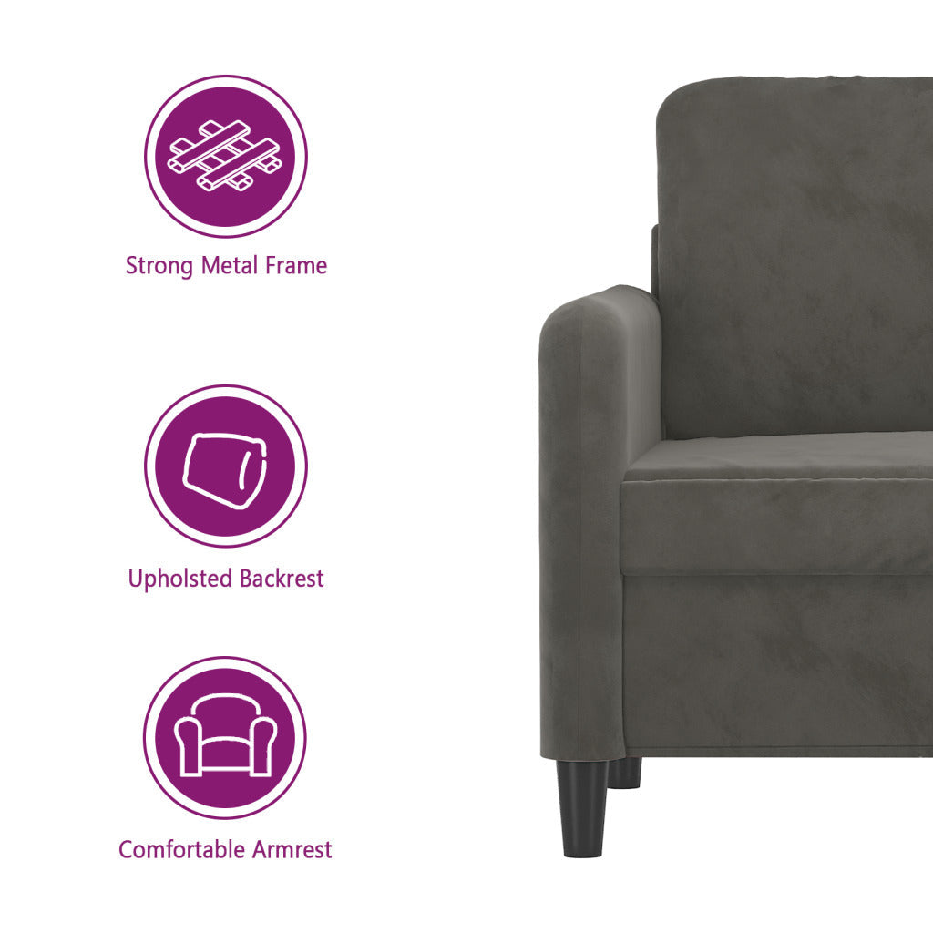 vidaXL 2 Piece Sofa Set with Throw Pillows&Cushions Dark Gray Velvet-7