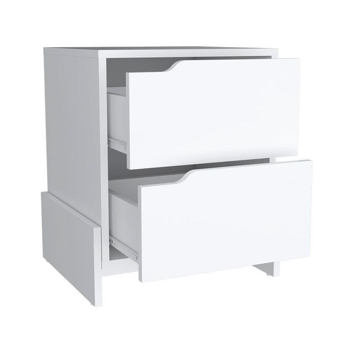 Nightstand Brookland, Bedside Table with Double Drawers and Sturdy Base, White Finish-5