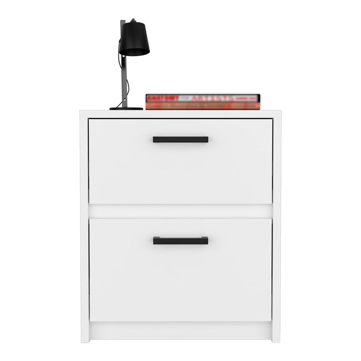 Nightstand Chequered, Two Drawes, White Finish-2