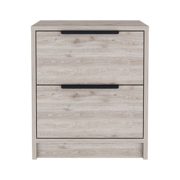 Nightstand Cervants, Two Drawers, Metal Handle, Light Gray Finish-3