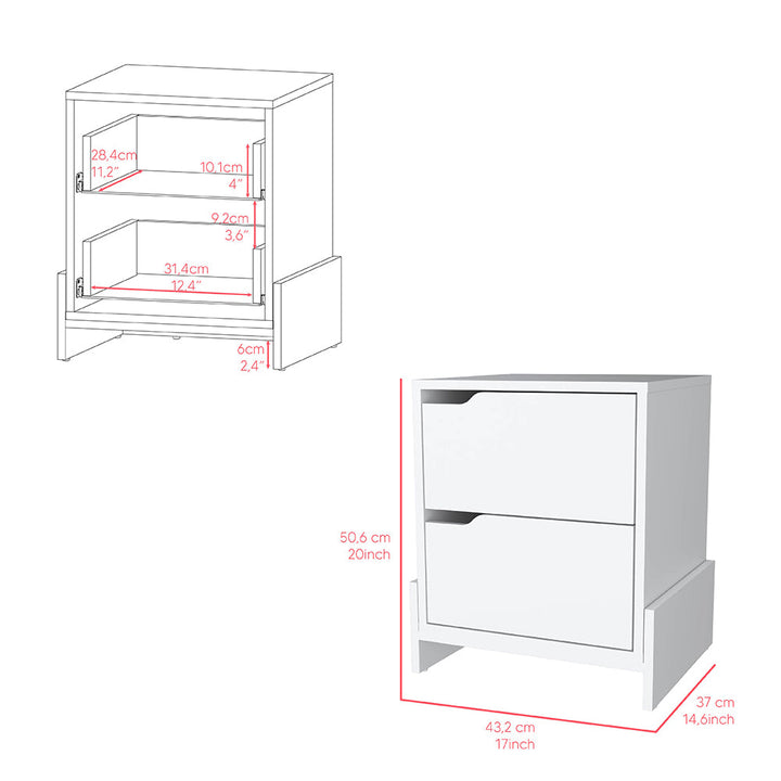 Nightstand Brookland, Bedside Table with Double Drawers and Sturdy Base, White Finish-6