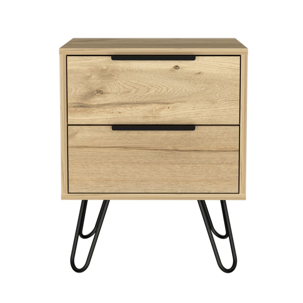 Nightstand Skyoner 2, Harpin Legs, Two Drawers, Light Oak Finish-5