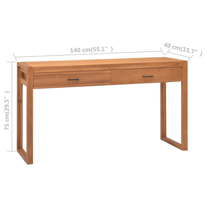 vidaXL Desk Standing Computer Desk Home Office Desk with 2 Drawers Teak Wood-18