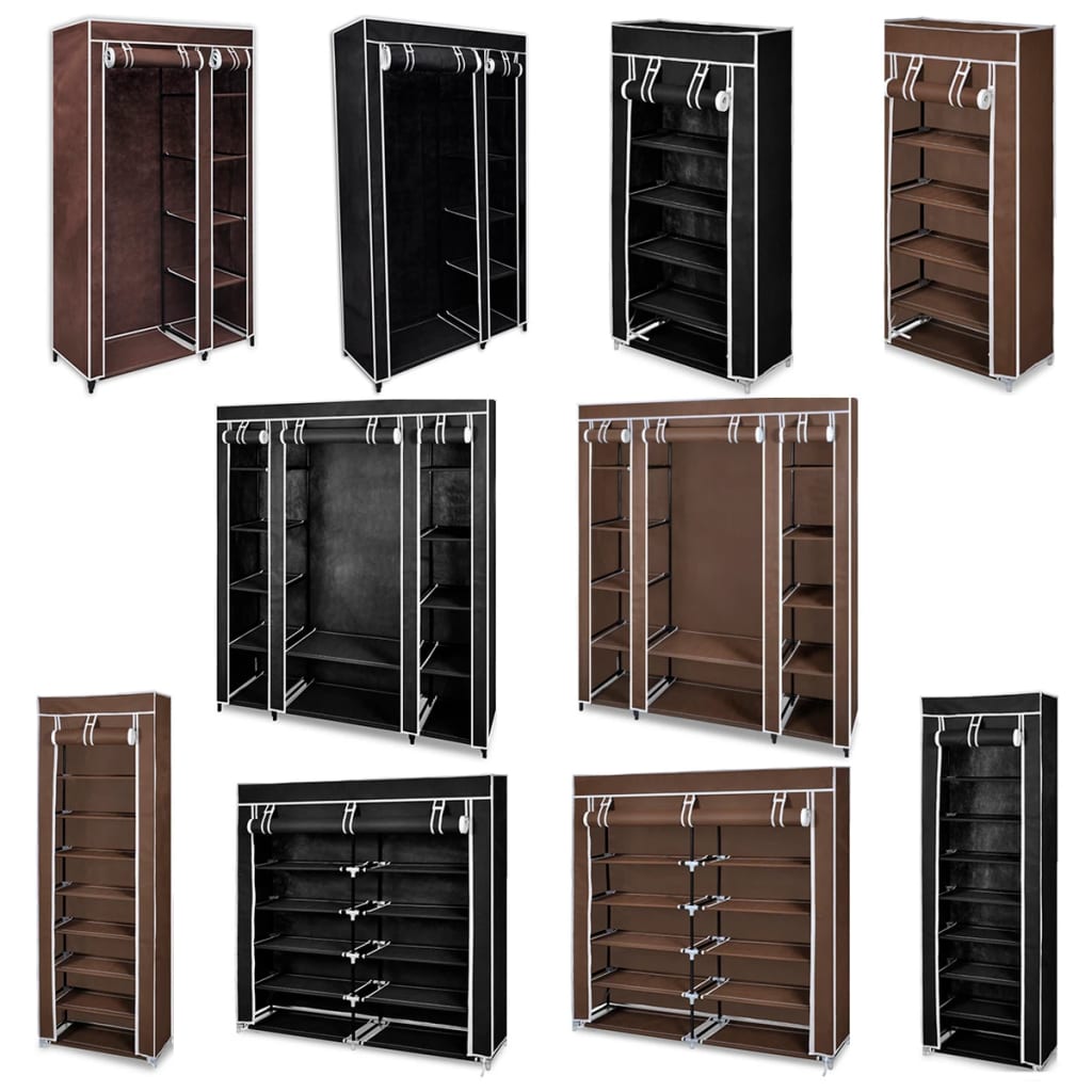 vidaXL Fabric Wardrobe with Compartments and Rods Storage Rack Black/Brown-10