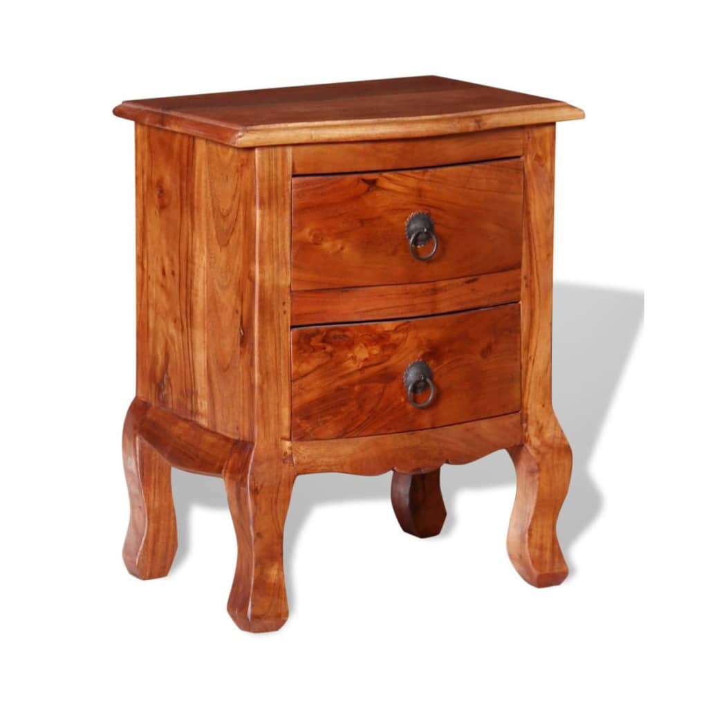 vidaXL 1/2x Nightstand w/ Drawers Solid Acacia Wood End Table Telephone Stand-2