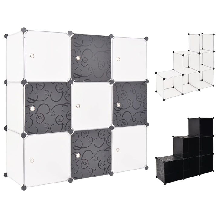 vidaXL Storage Cube Organizer Shoe Shelf with 6/9 Compartments Black/White-10