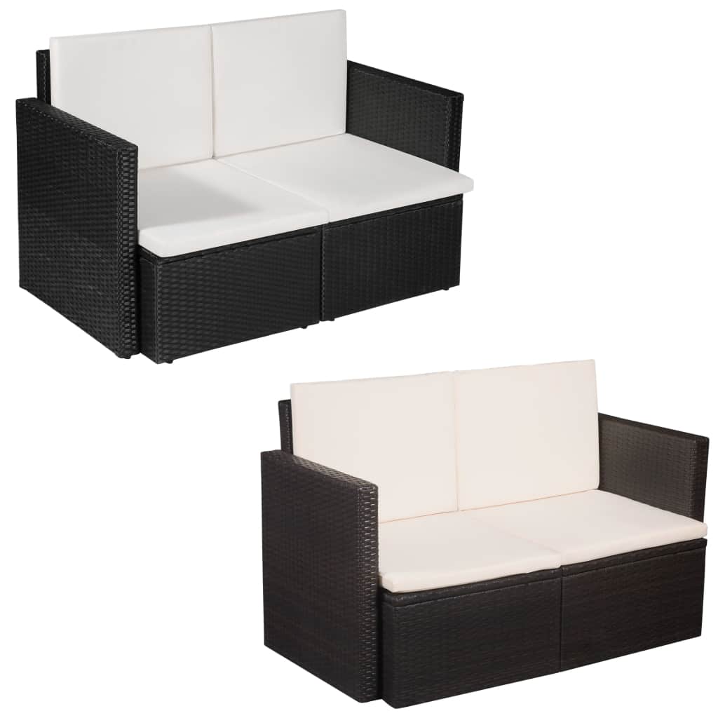 vidaXL 2 Seater Sofa Couch with Cushions Patio Wicker Love Seat PE Rattan-14