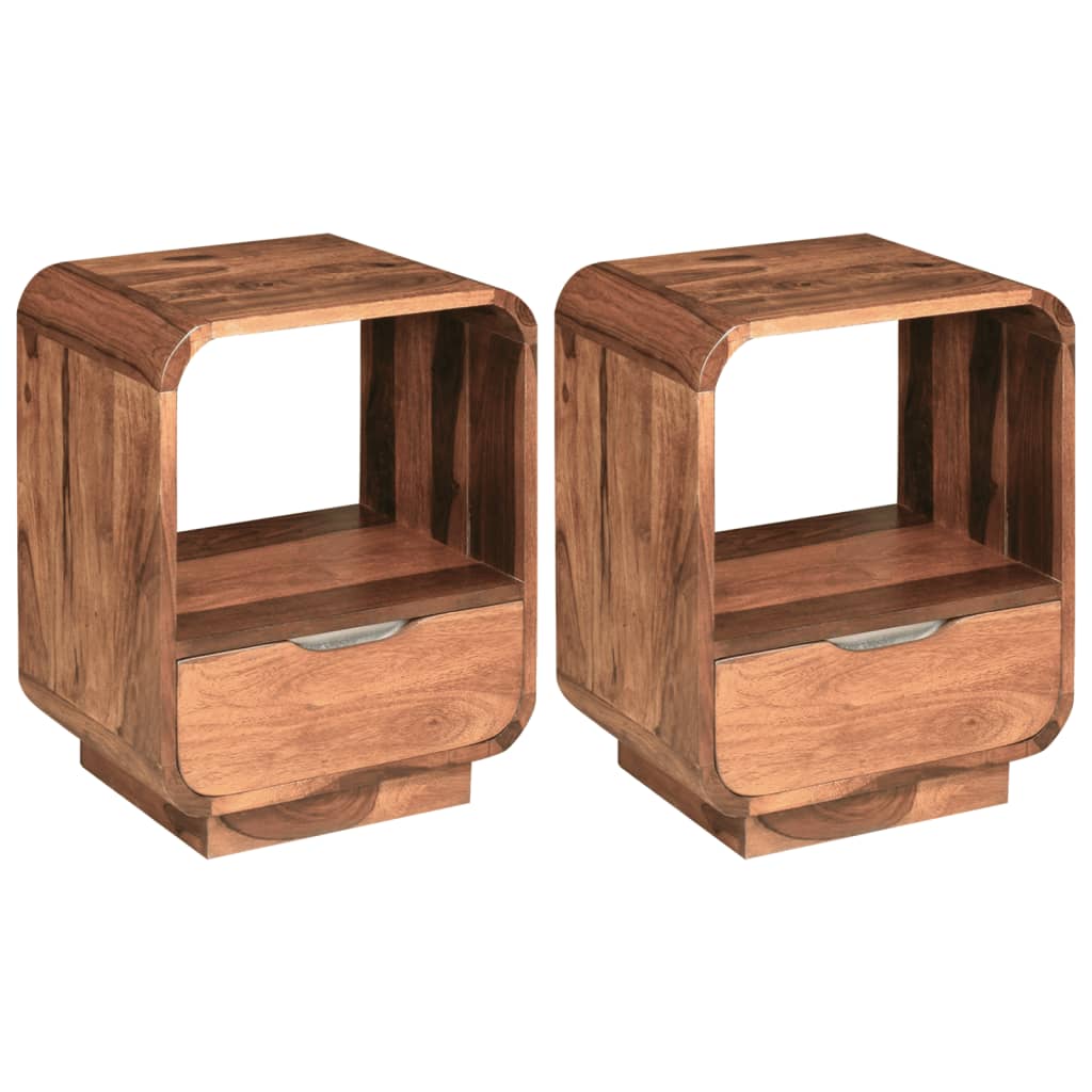 vidaXL Nightstand 2 Pcs Storage Cabinet Bedside Table Solid Wood Sheesham-10