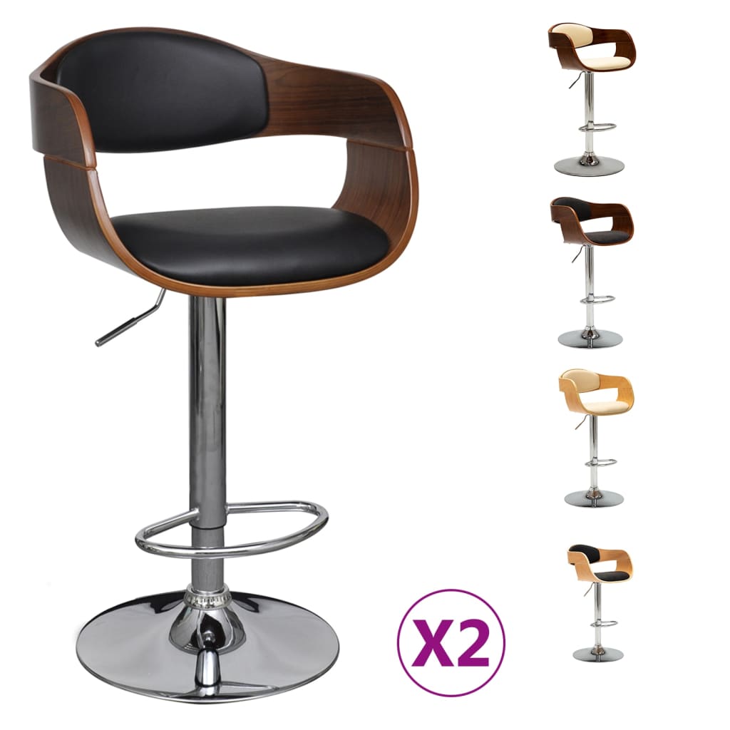 vidaXL Solid Bent Wood Bar Stool Faux Leather Bar Counter Seating Multi Colors-1
