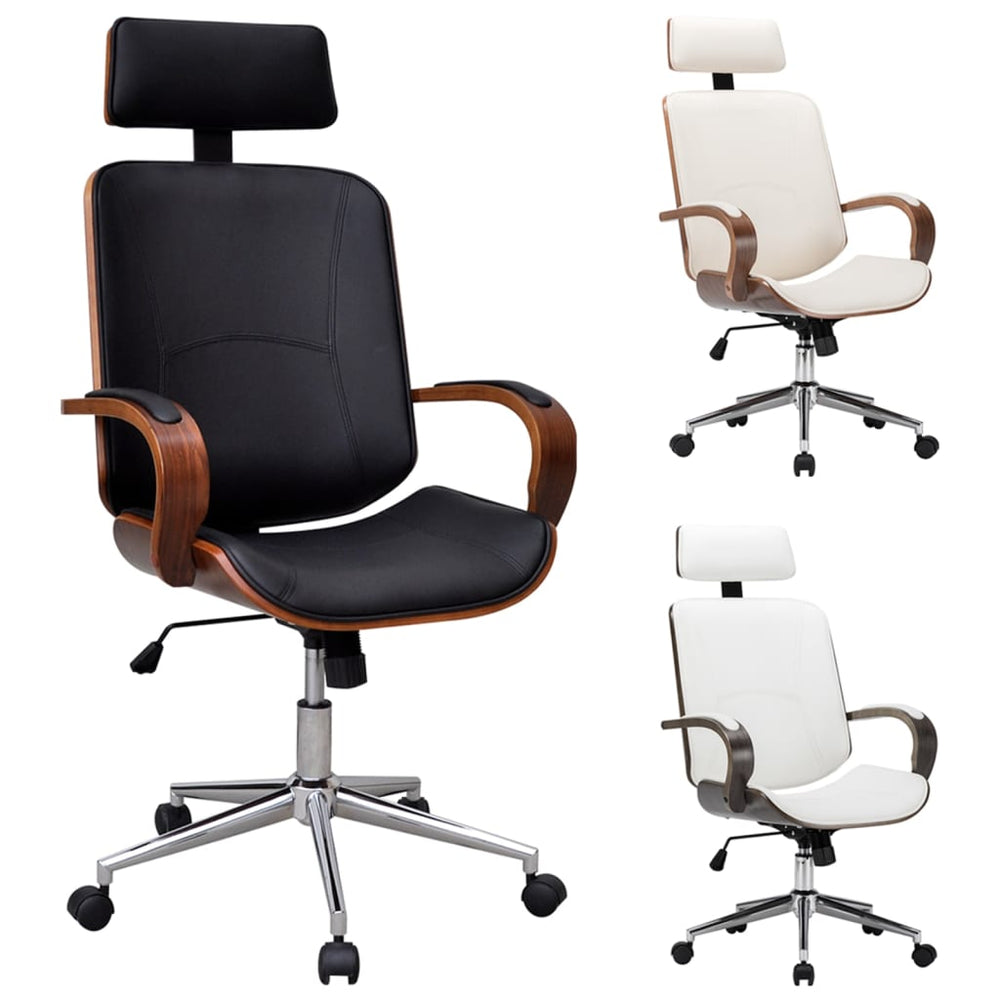vidaXL Swivel Office Chair with Headrest Seat Bentwood Artificial Leather-1