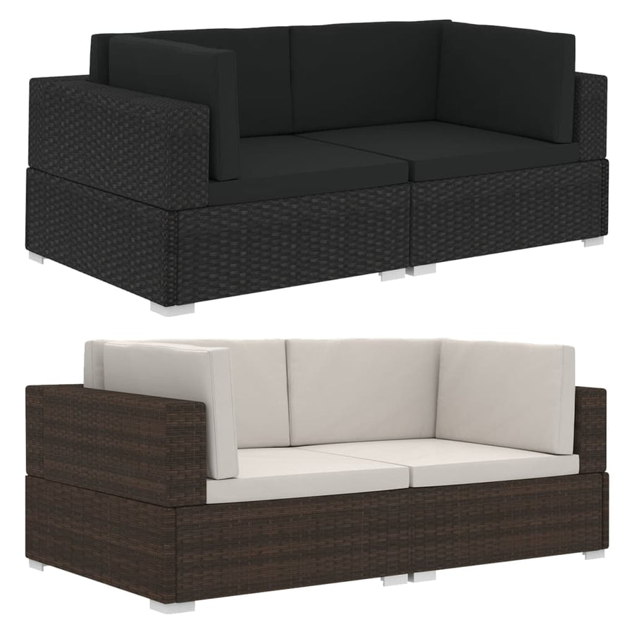 vidaXL 2 Seater Sofa Couch with Cushions Patio Wicker Love Seat PE Rattan-0