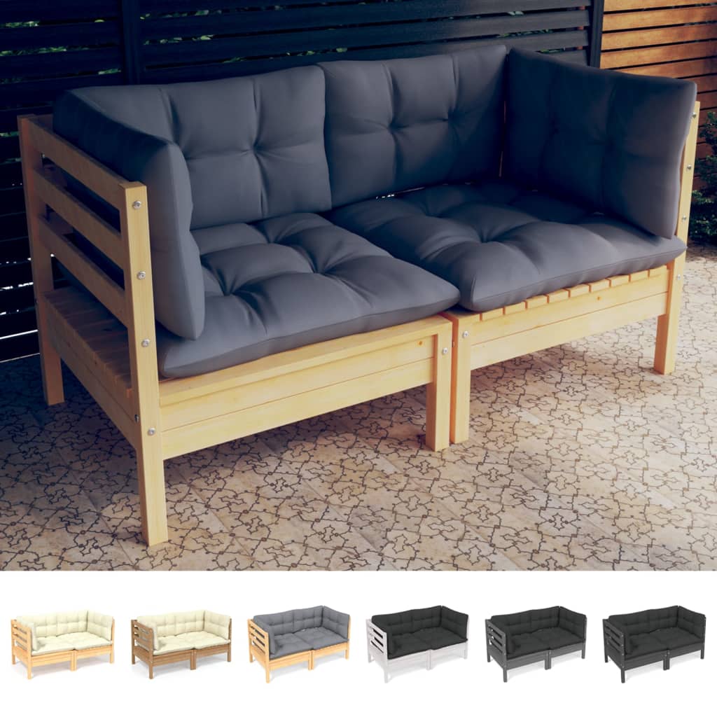 vidaXL Solid Wood Pine 2-Seater Patio Sofa with Cushions Seat Multi Colors-5