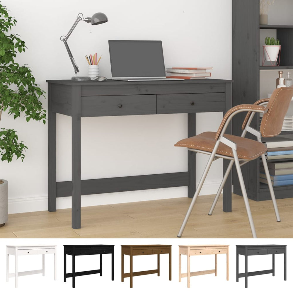 vidaXL Desk with Drawers 39.4"x19.7"x30.7" Solid Wood Pine-1